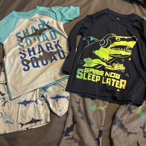 Boys’ Pajamas Size 8 - 1 Short Set & 1 Pant Set - Sharks - Used In Good Cond